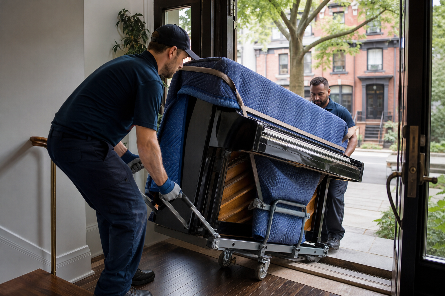 Secure storage services in Toronto — Moving ASAP movers carrying protected furniture on moving day