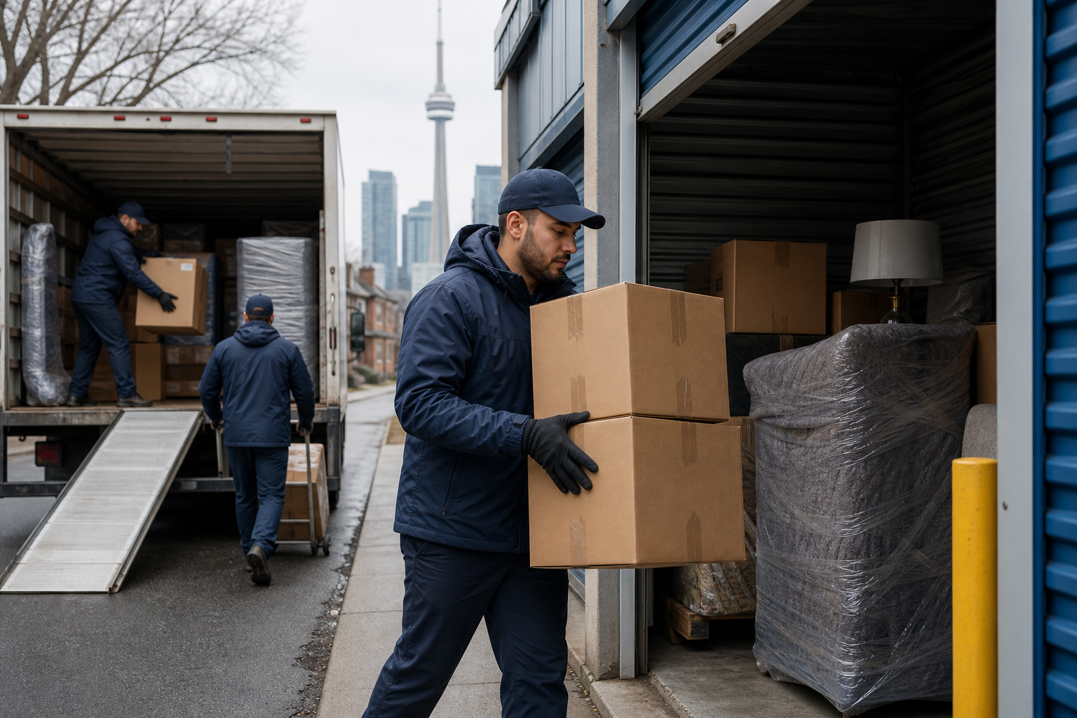 Labour-only movers in Toronto — Moving ASAP mover carrying a box to load a truck